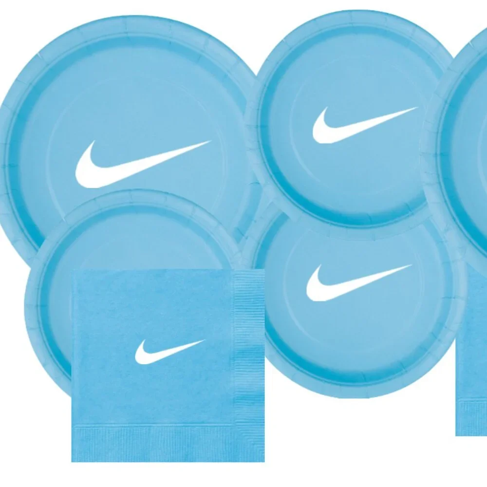 Party Supplies Set, Light Blue Paper Plates and Napkins with Sw00sh Logo, Party